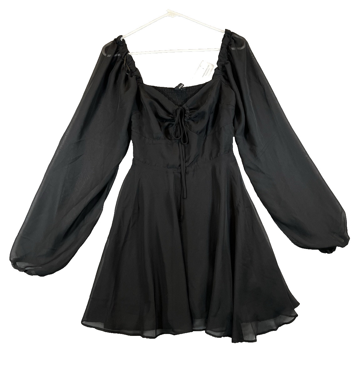 Windsor Dress Small Black Smocked Back Long Sleeve Knee Length NWT