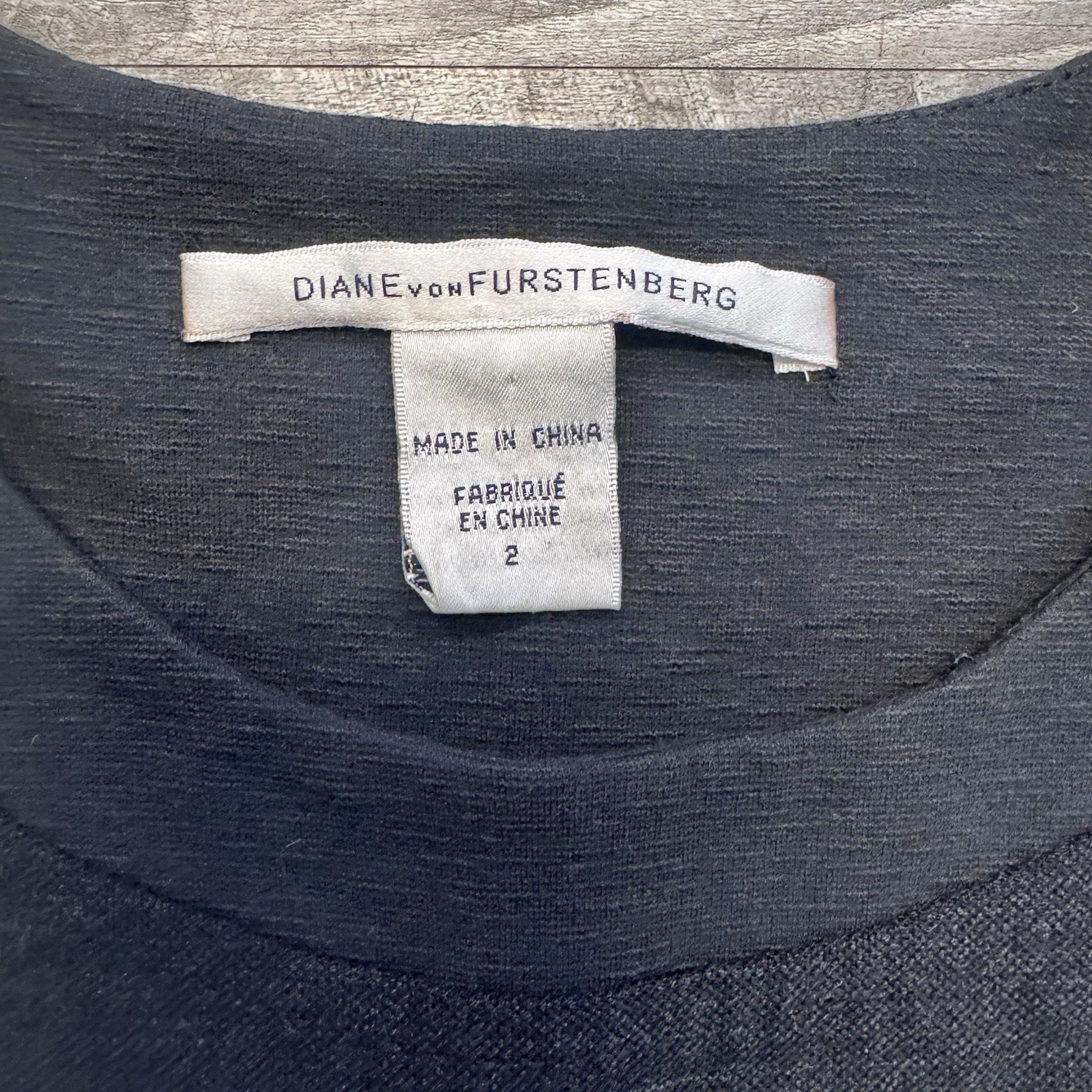 Diane Von Furstenberg Dark Gray Slub Knit Wool Blend Panel Sleeveless Dress Sz.2