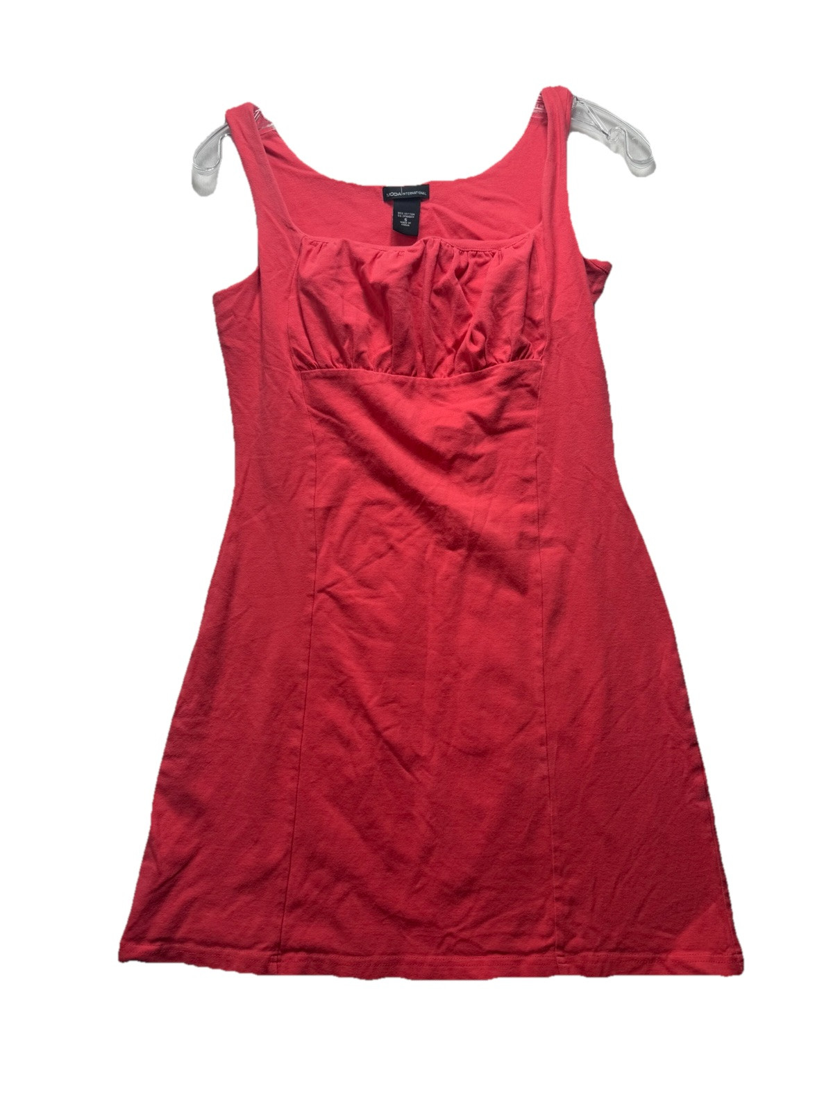 Vtg Y2K Moda International Coral Pink Bodycon Mini Dress Square Neck S Stretchy