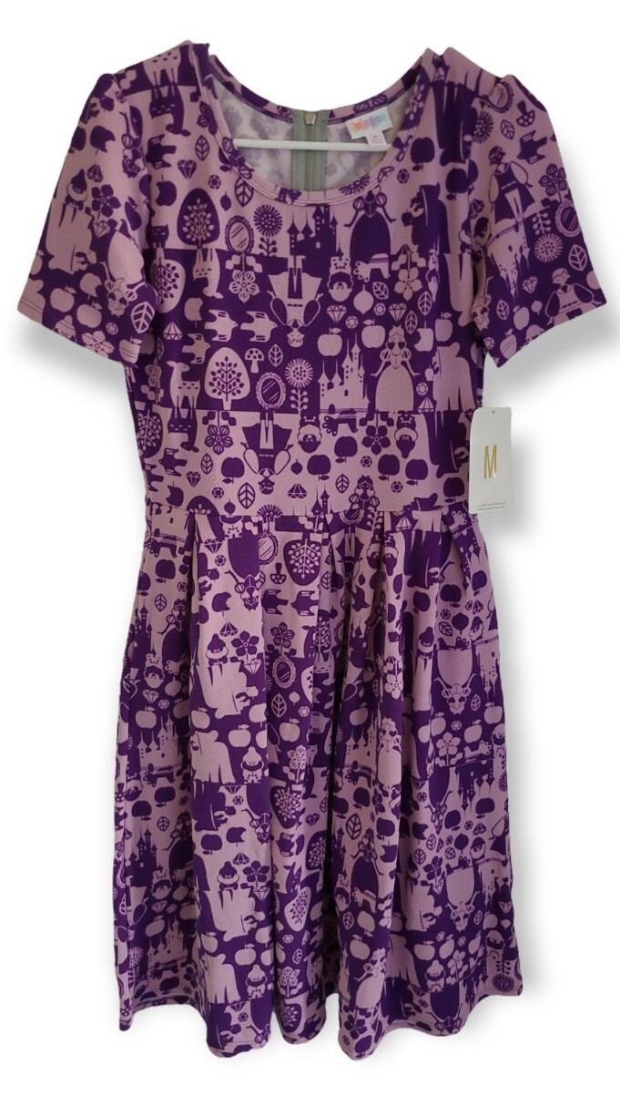 Lularoe Disney Snow White M Amelia Zip Pocket Dress Princess Purples RARE NEW!