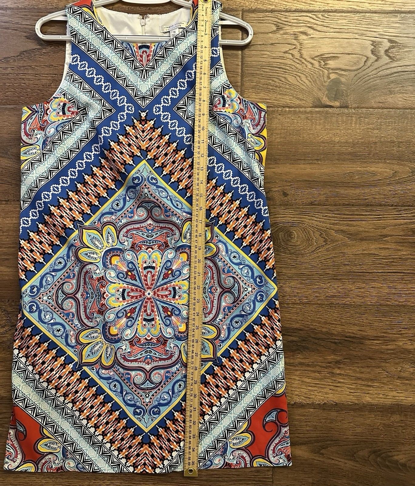 London Style Scarf Print Shift Dress Sleeveless Boho Medallion Cotton Size 10