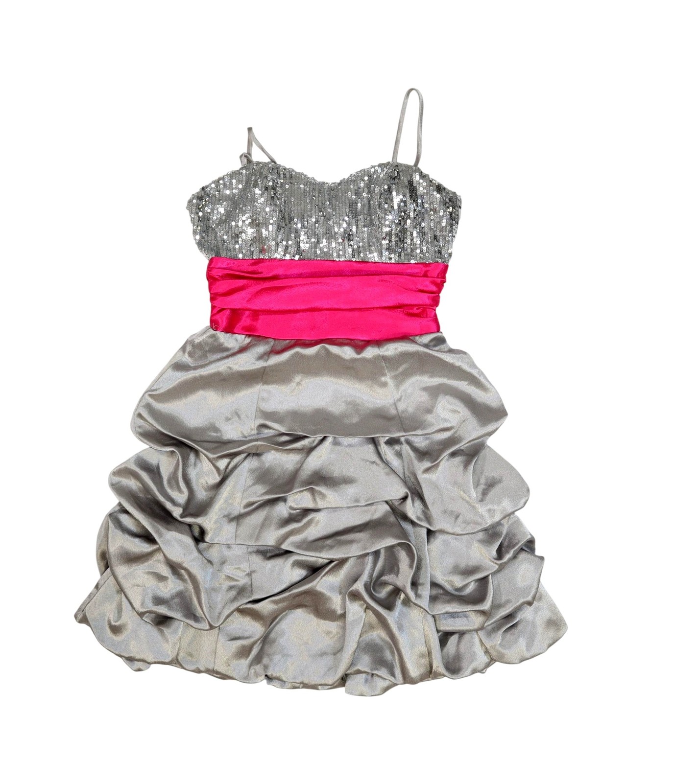 B. Smart Dress Womens 3 Silver Pink Sequin Bodice Ruched Bubble Prom Homecoming