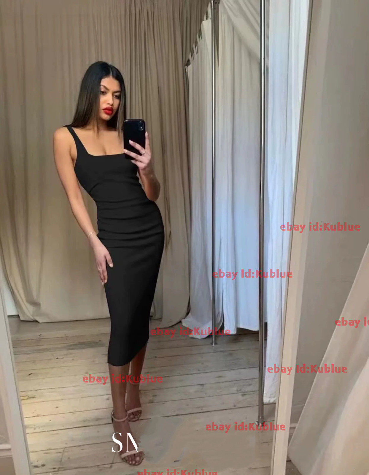 Dopamine! Elastic tight fitting bodysuit dress slim square neckline camisole NEW