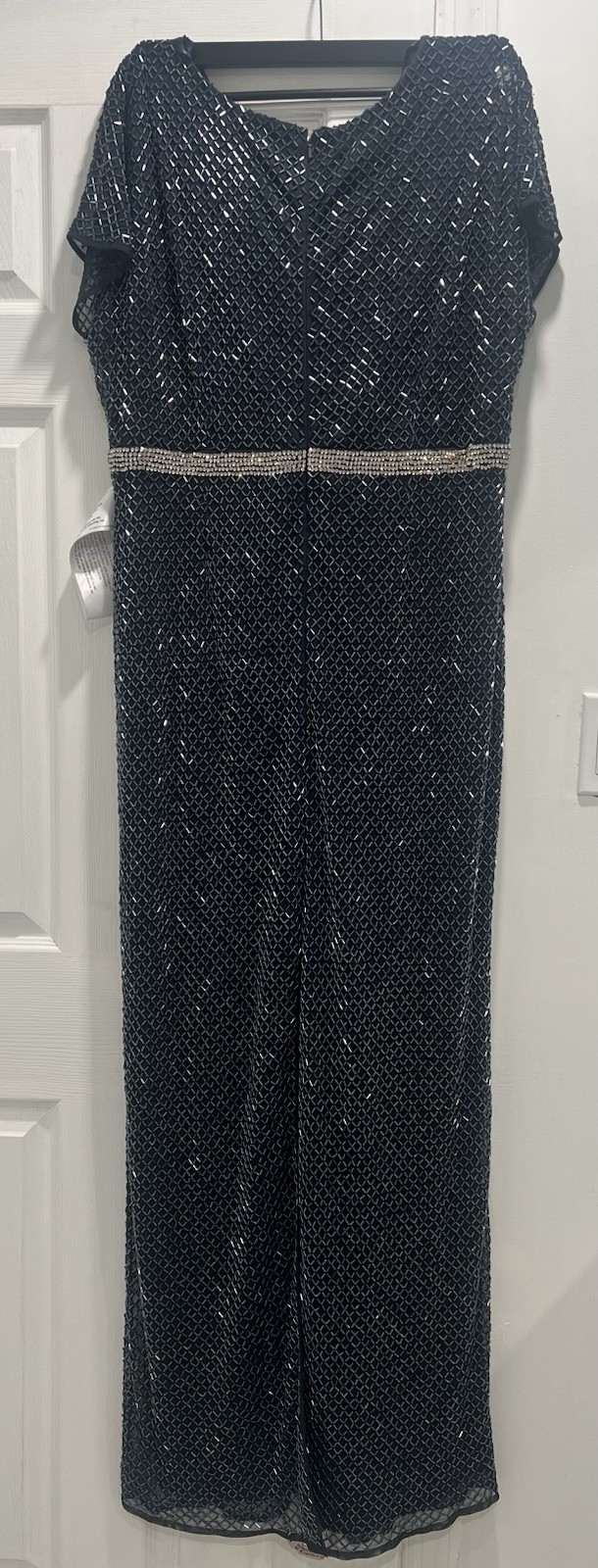 MAC DUGGAL 93678 Sz 16 Navy Beaded Short Sleeve Column Long Gown