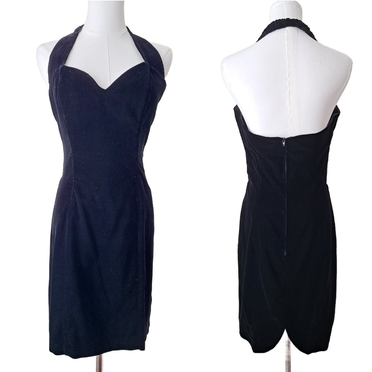 VTG 90s Y2K Rampage Black Velvet Halter Dress Mini Gothic Party Dress Fits Small