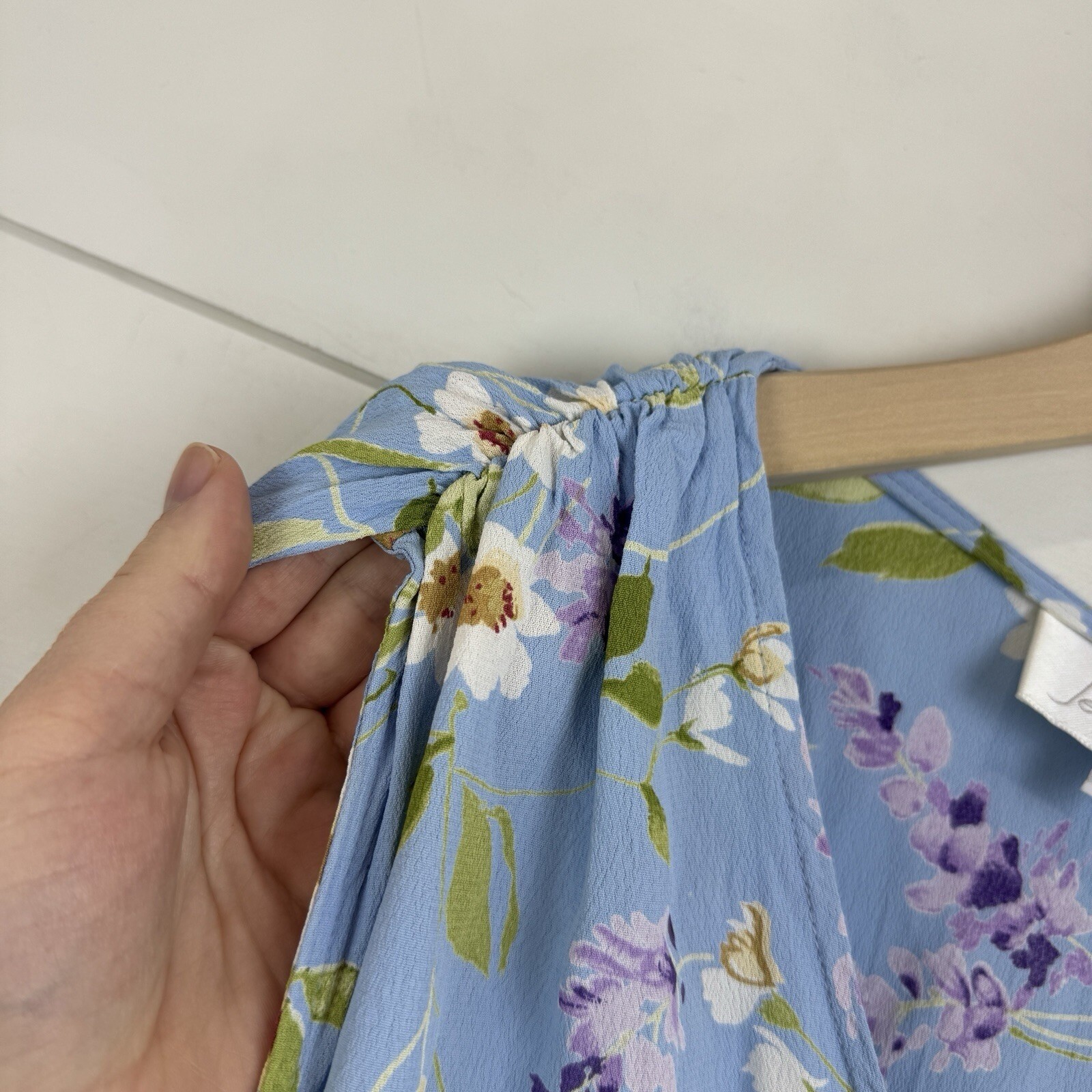 VTG! Jenny Helene Blue Floral Summer Long Dress 2X 100% Rayon USA Cottagecore