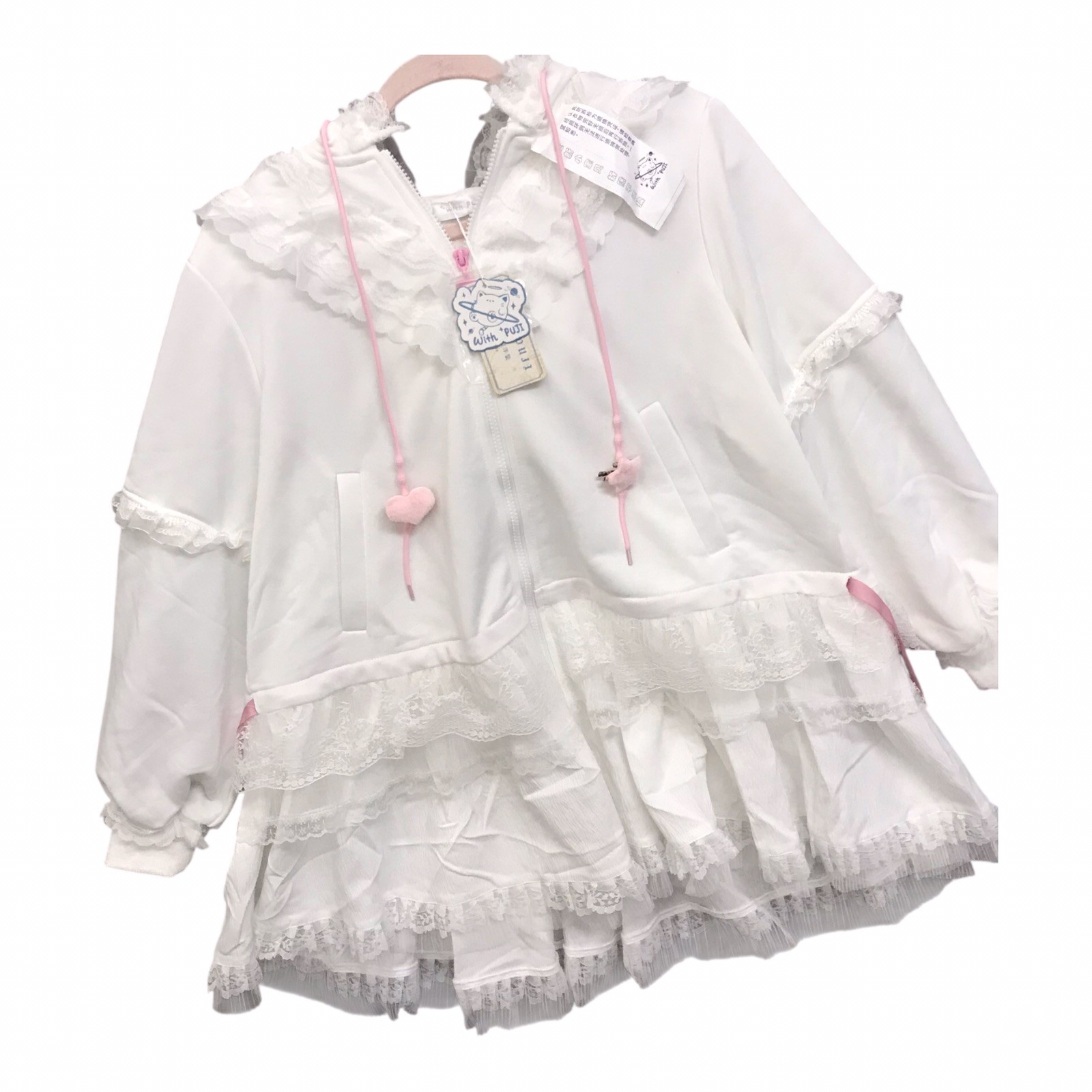 With Puji Sweet Lolita Rabbit Ear Dress Jacket NWT White Jirai Kei Style Sz S