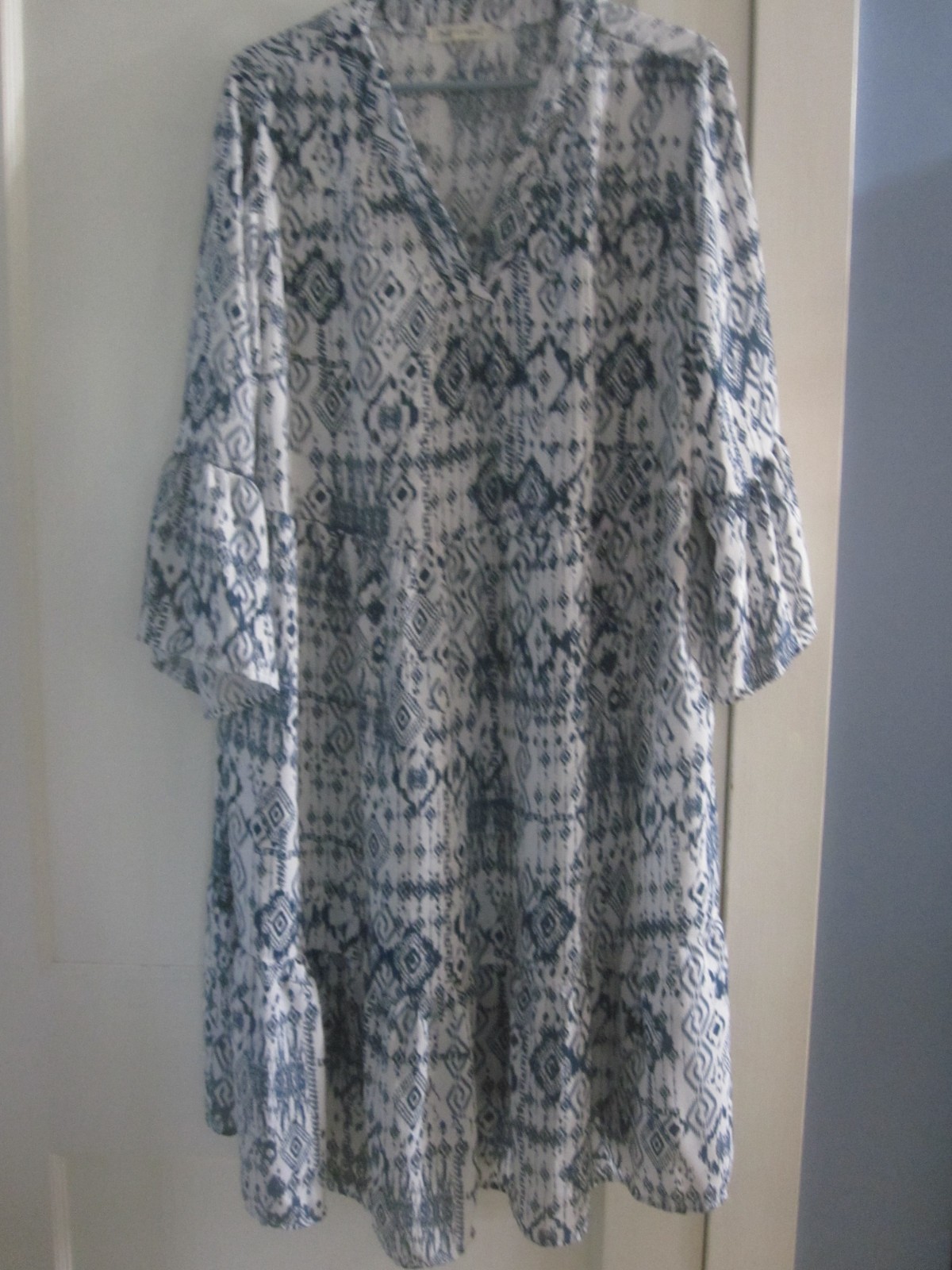 2XL Indigo Soul 3/4 Bell Sleeve Layered Midi Dress