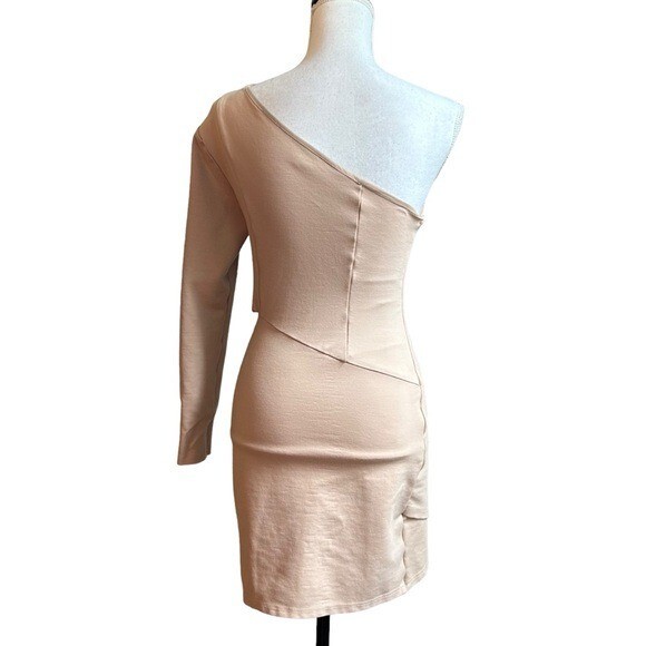 NBD Jackie Mini One Shoulder Cut Out Side Dress Revolve Woman Small Taupe Modern