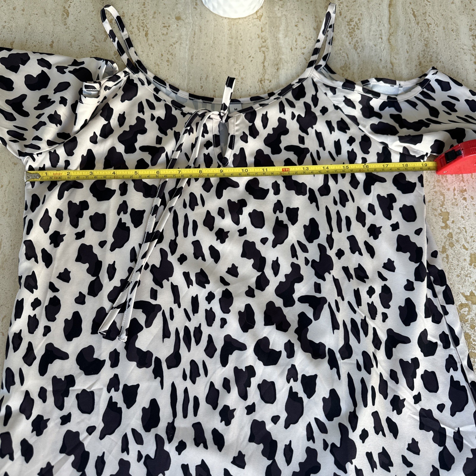 NWOTs Animal Print Cream & Black Bare Shoulder Dress Bottom Ruffle No Brand Sz M