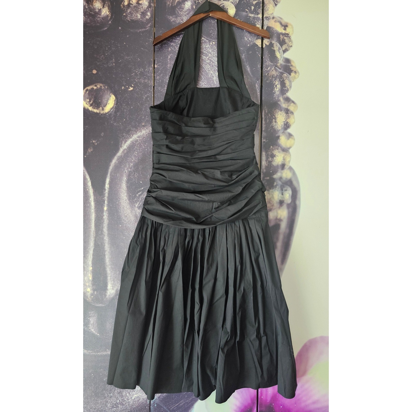 Carolina Herrera Black Halter Neck Midi Ruched Party Dress Size 10 TP01