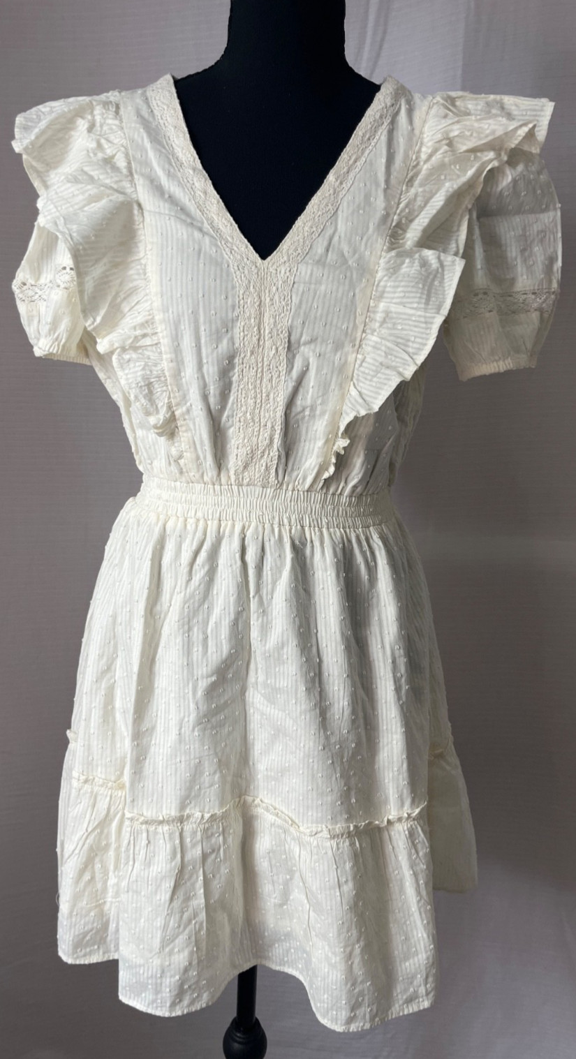NWOT Ivory Ruffled Swiss Dot Mini Dress Small Prairie