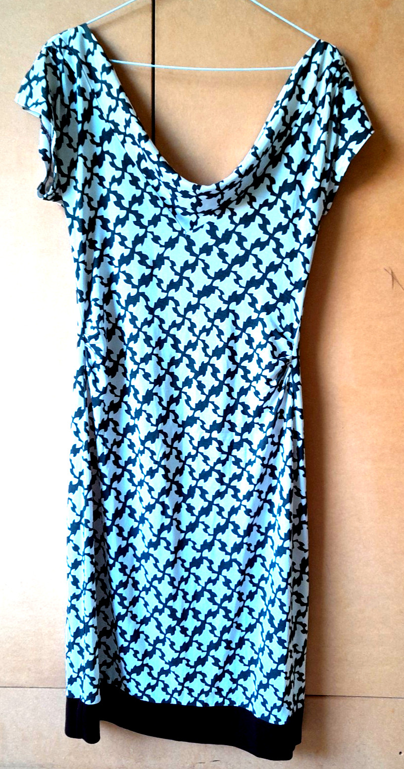 STUNNING VINTAGE DIANE VON FURSTENBERG BROWN & CREAM PRINT SILK CINCHED DRESS