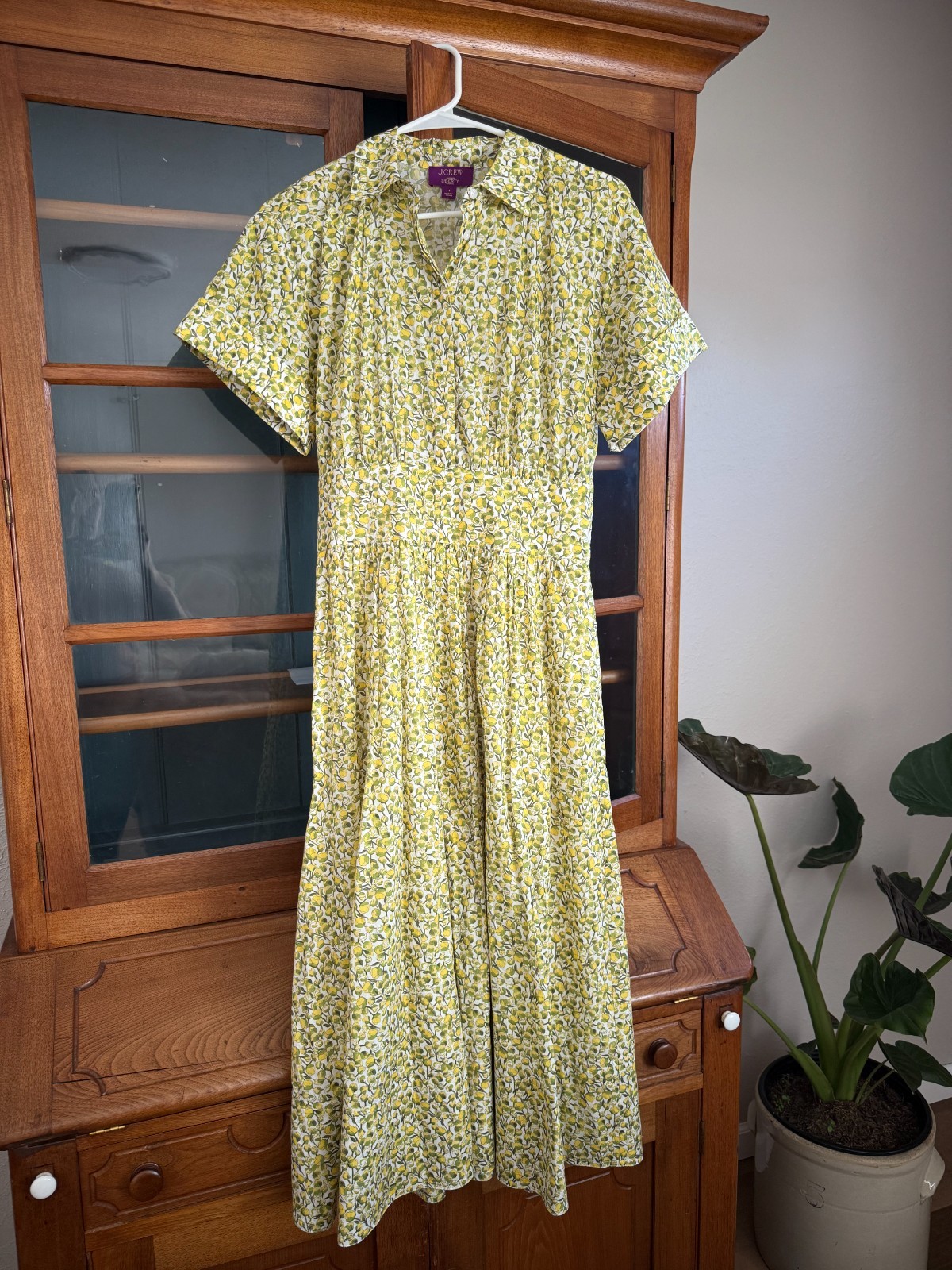 J. Crew Fitted-Waist Shirtdress Liberty Eliza’s Yellow Tana Lawn Fabric Sz 4 EXC