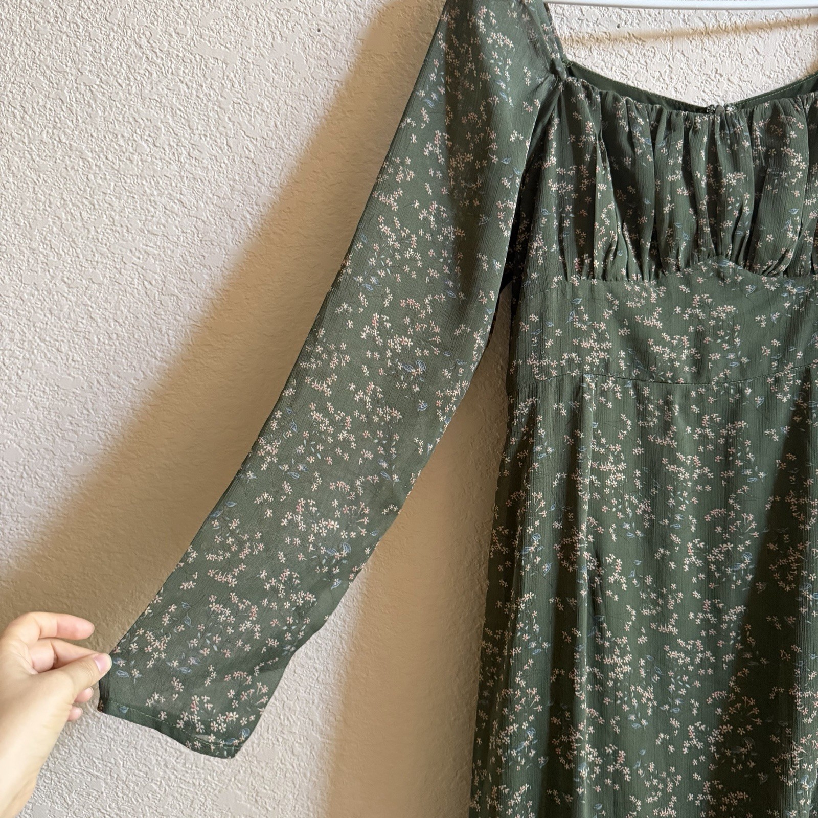 Lulus Size L Perfectly Elevated Green Floral Long Sleeve Midi Dress Cottagecore