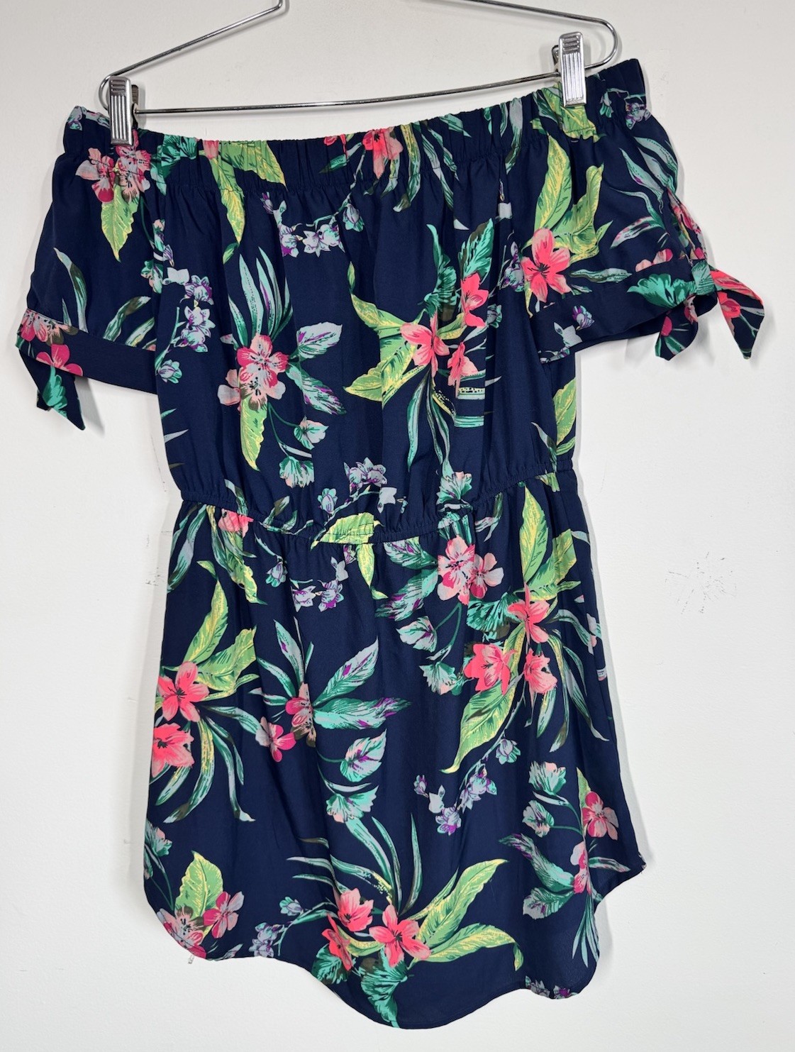 Hint Of Blush Tropical Off The Shoulder Mini Dress Coverup Size M Cruise Resort