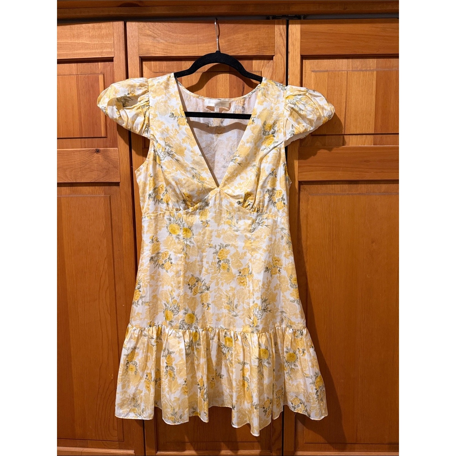LoveShackFancy Russ Silk Floral Mini Dress Lemon Daydream