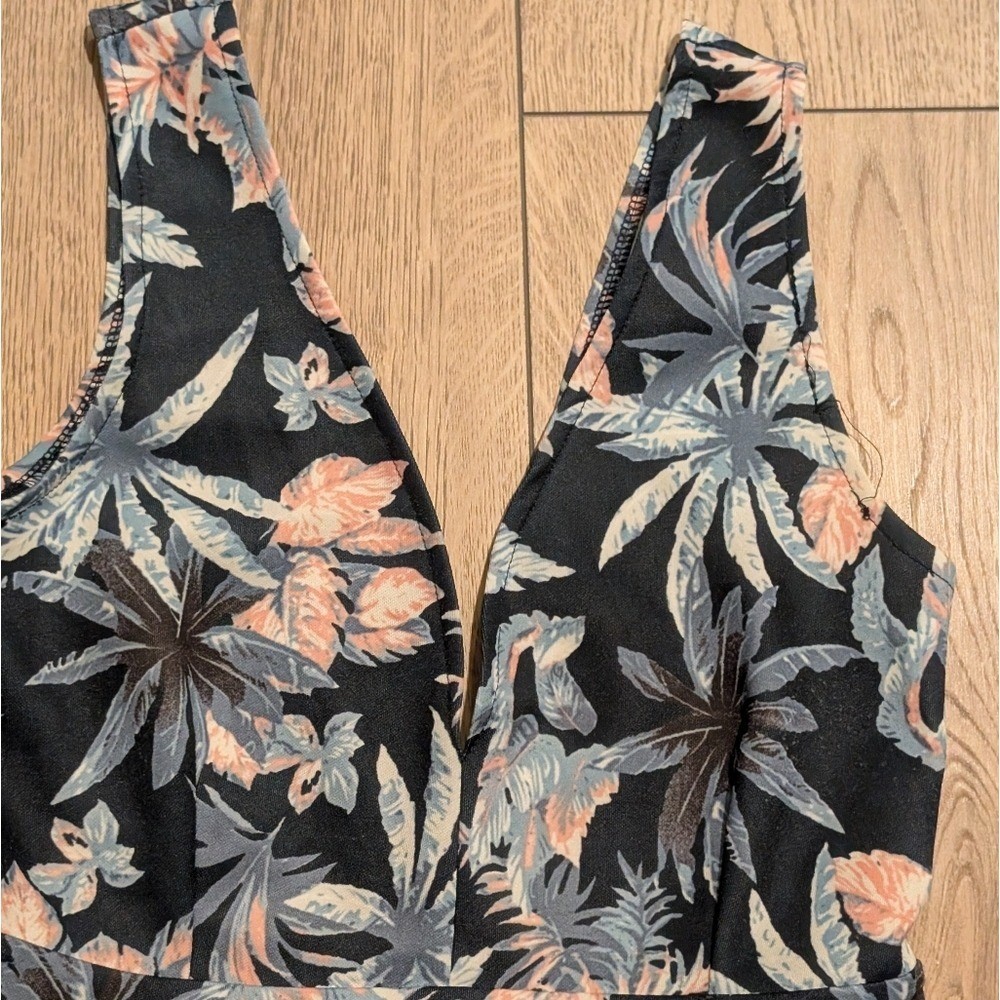 Alythea Tropical Floral Mini Dress Small S Navy Blue Pink Deep V Anthropologie