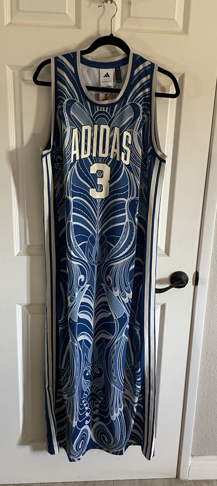 Adidas x FARM Rio Blue/White Women’s Premium Dress Maxi Tank Size Large NWT