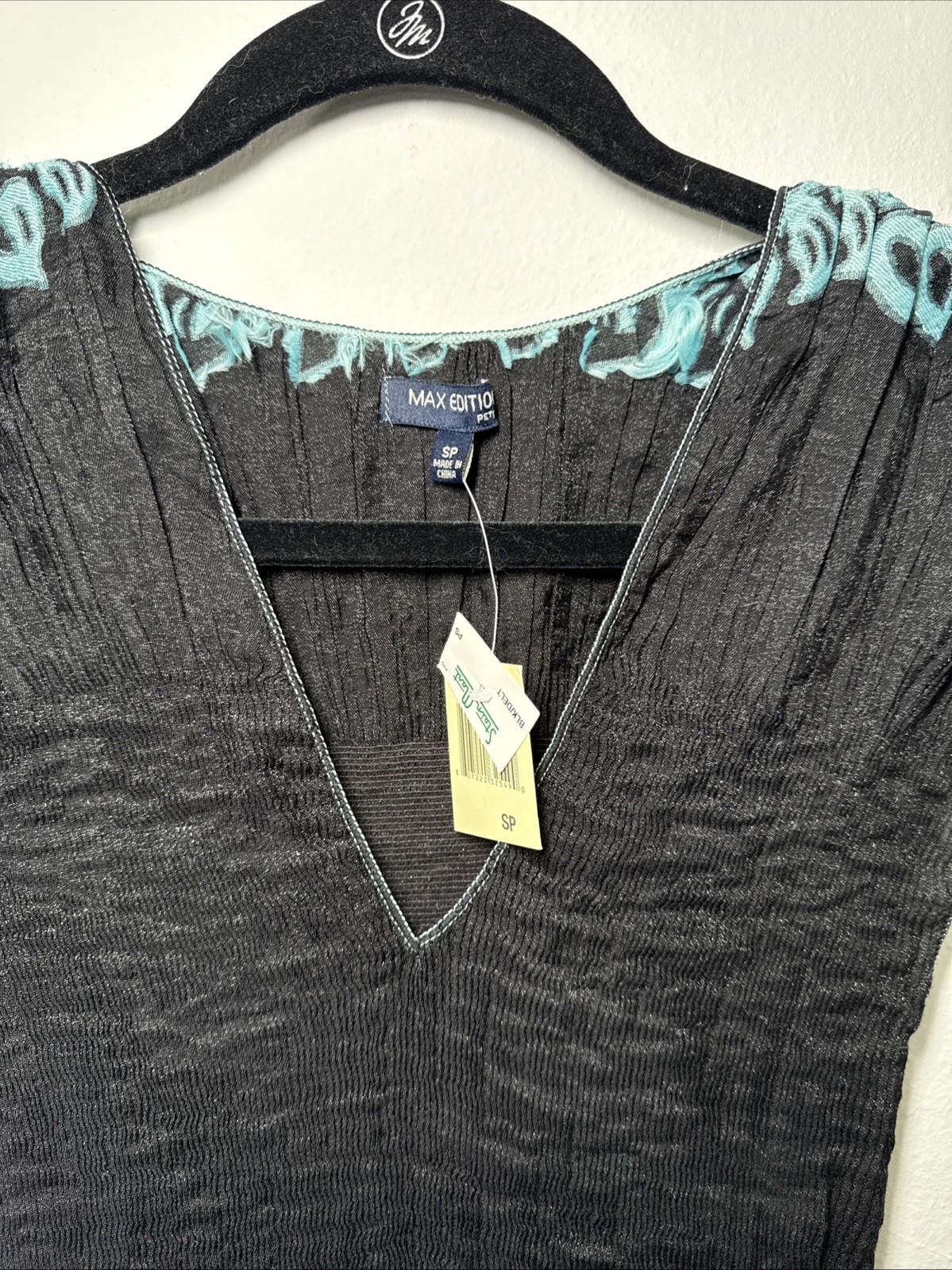 NWT Max Edition Black Multi Stretch Smocked Fit And Flare Dress Sz Petite Small