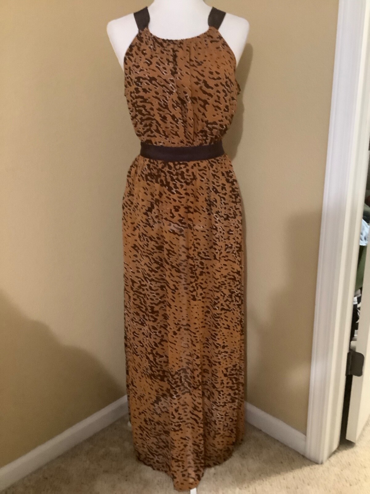 W118 Walter Baker Sleeveless Back Zip Gold & Brown Dress Size XS