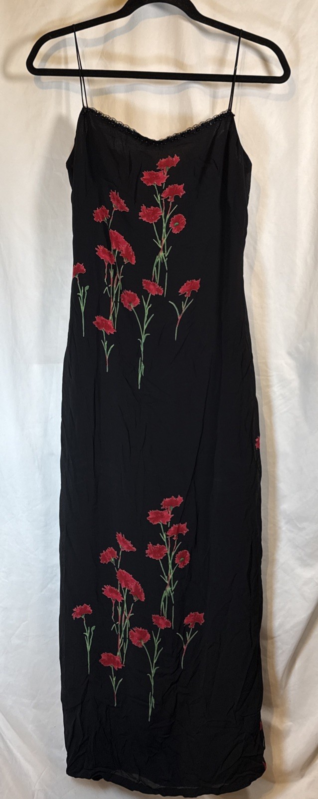 A.B.S. By Allen Schwartz Vintage Y2K Black Floral Spaghetti Strap Slip Dress Sz6
