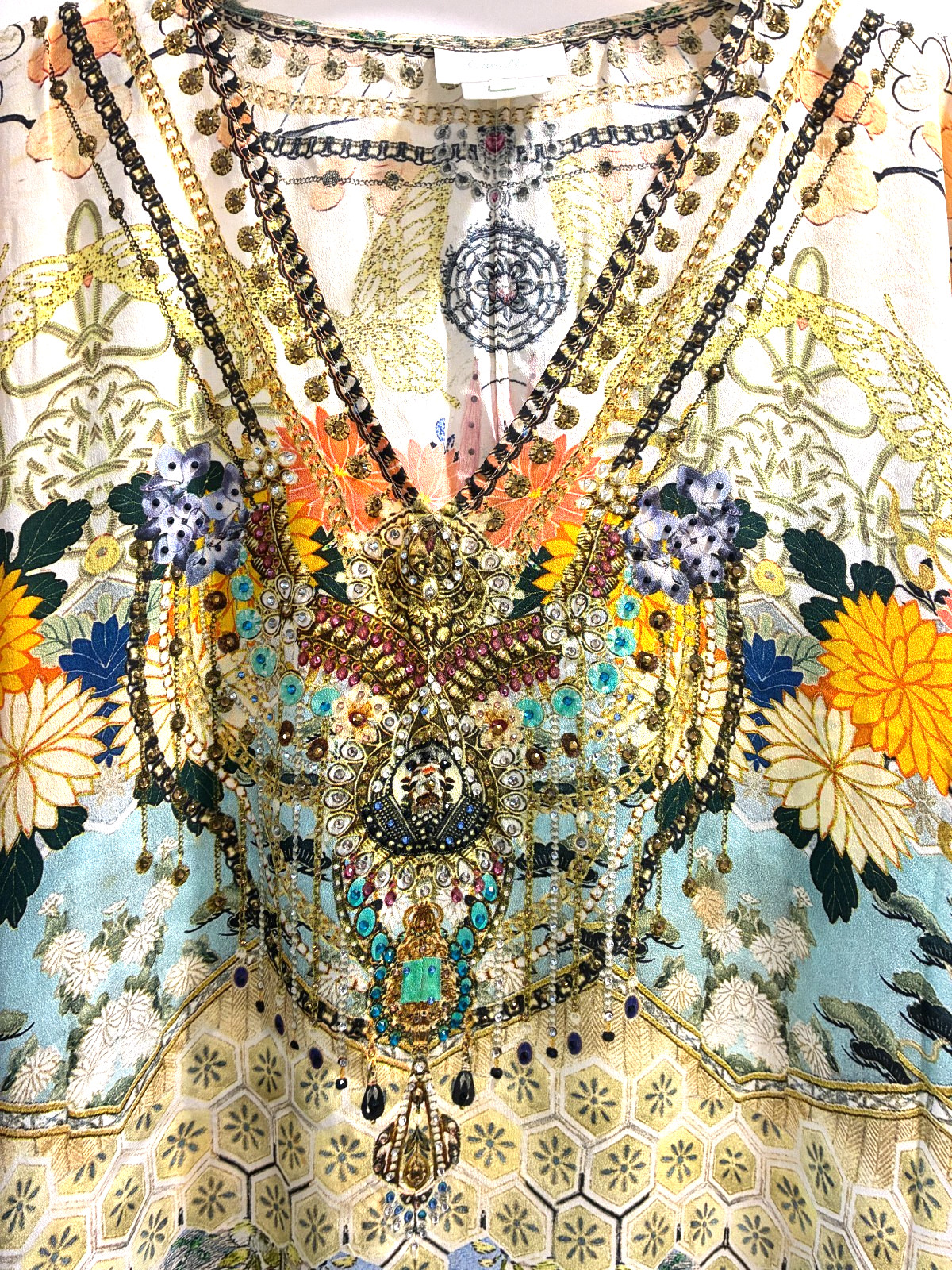 CAMILLA LADY LABYRINTH SPLIT FRONT & SLEEVE KAFTAN SILK CRYSTALS ONE SZ