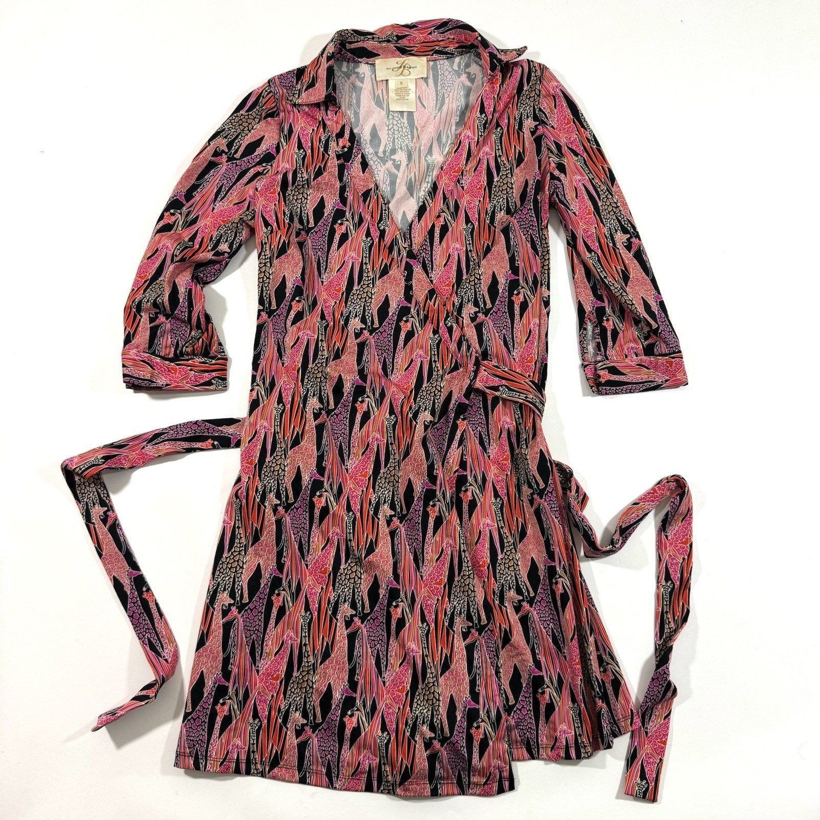 Julie Brown Wrap Dress Size Small Giraffe Print Black Pink