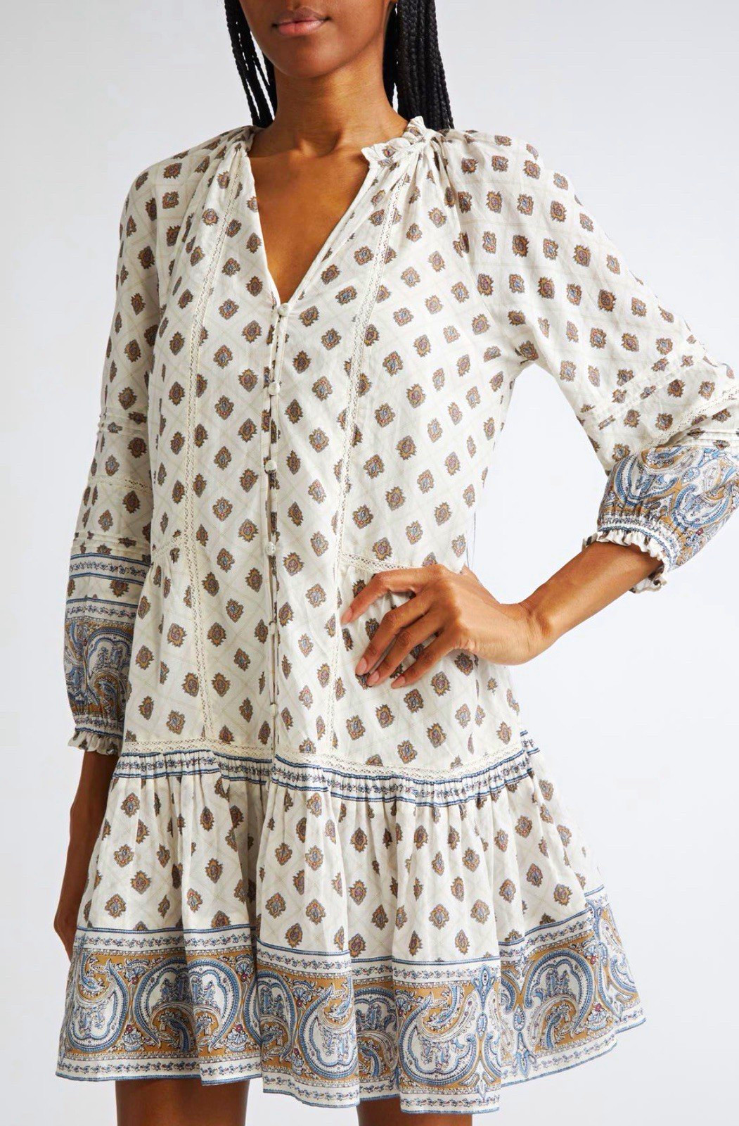 Veronica Beard Belissa Paisley Mini Dress. Boho Chic Romantic Coastal Resortwear