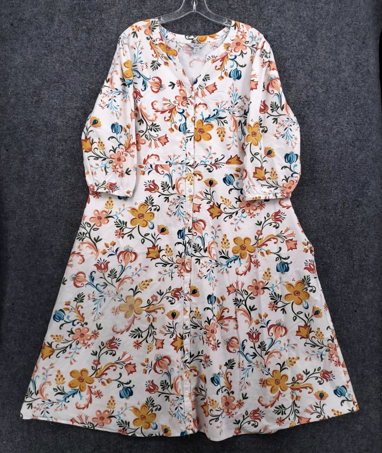 Croft & Barrow Floral Button Front Dress Womens Plus 1X White Boho Casual Cotton