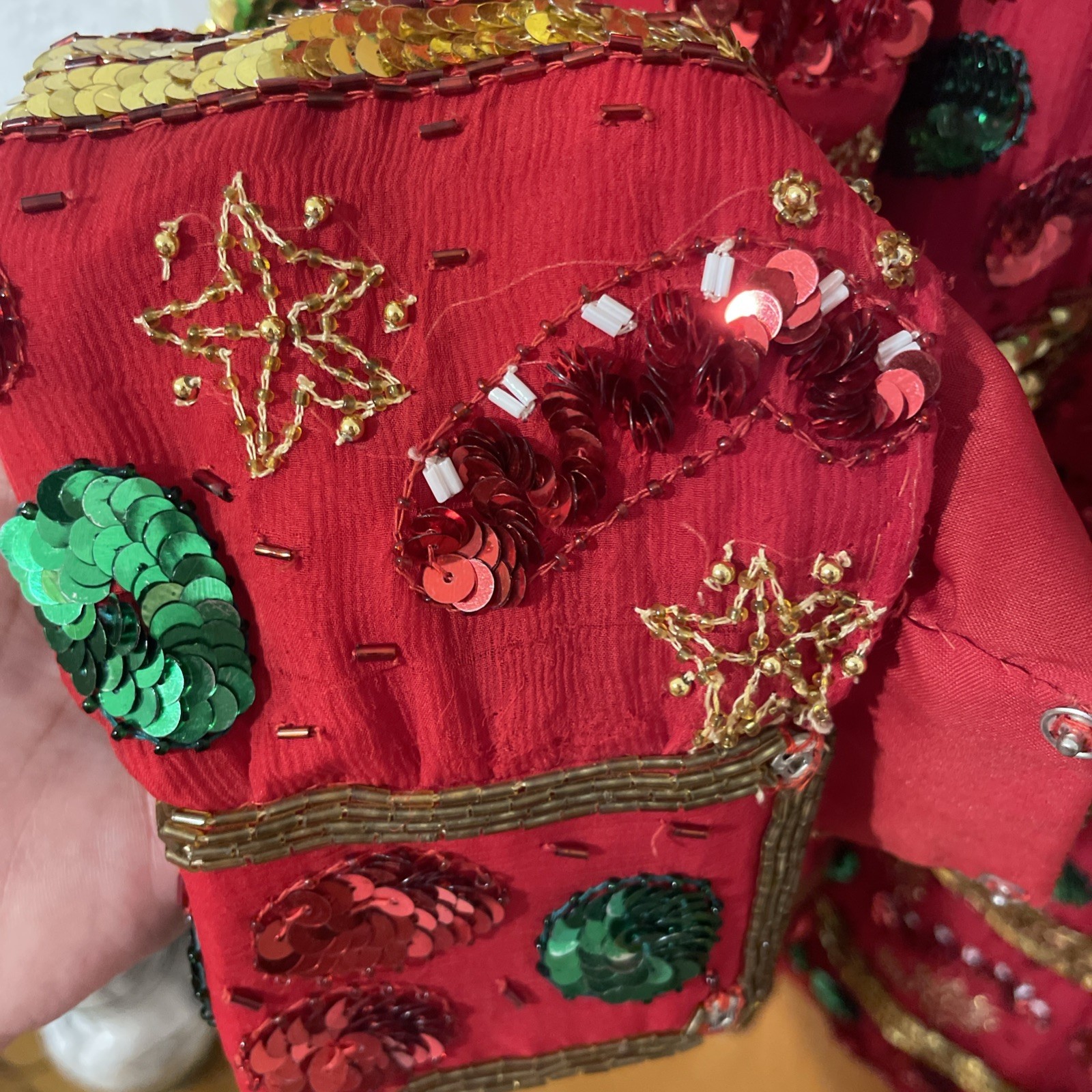 Creative Creations Christmas Sequin & Beaded Silk Shirt-Dress Jacket Lg Rare