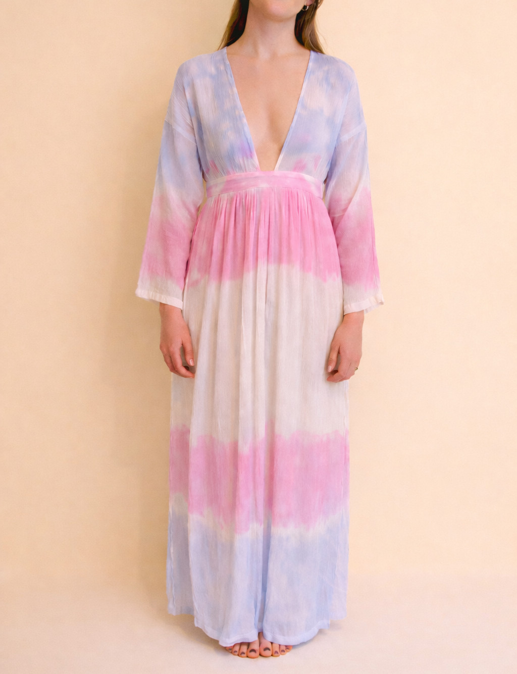 Tie Dye Boho Maxi Kaftan Beach Dress Pastel Colours – 100% Cotton
