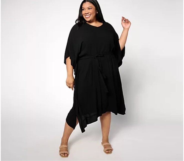 Denim Co Beach Woven Crepe Resort Caftan Size Slits Size XL Black