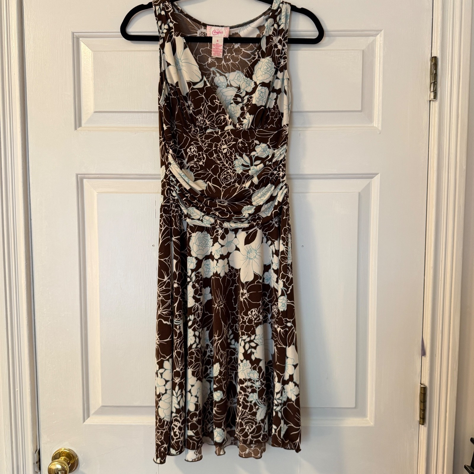 Y2K Style Candie’s Floral Midi Dress Women’s Small Blue White Teal Tropical Boho