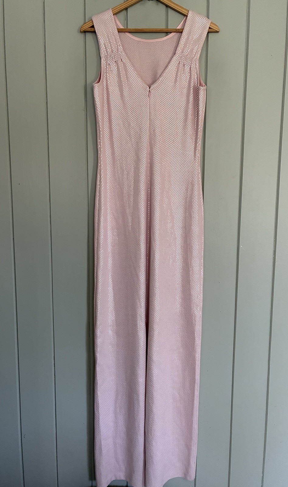 St. John Long Dress 8 Pink Paillete Formal Evening Gown Stretch Sleeveless
