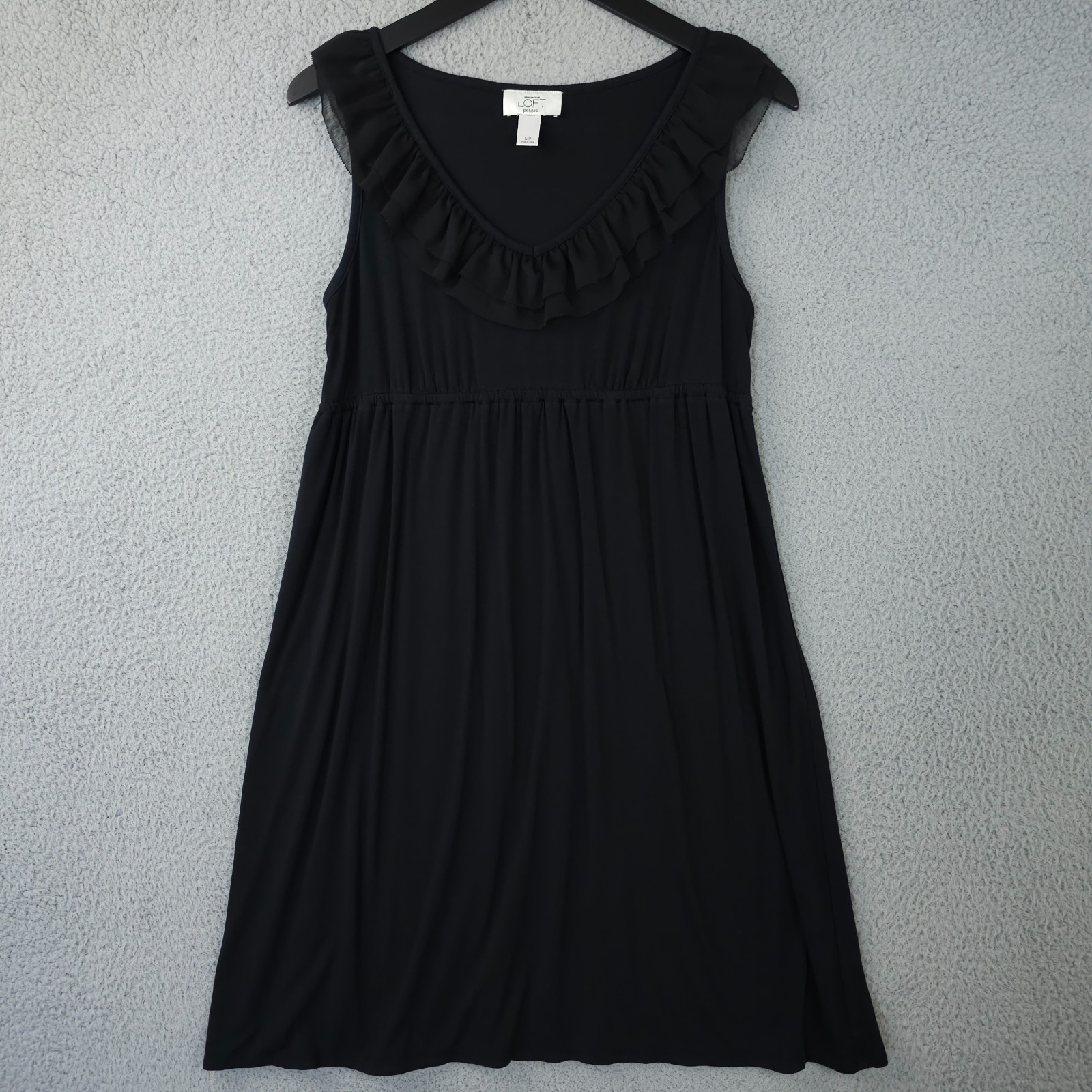 Ann Taylor LOFT Dress Womens MP Petite Black Tulle Ruffled V Neck Sleeveless