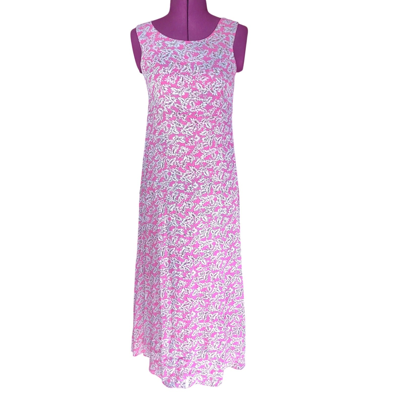 Sag Harbor Petite Reversible Dress Pink Floral Resort Sleeveless Womans Size XS