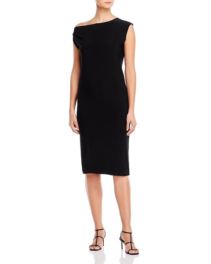 NORMA KAMALI Black ASYMMETRICAL Slip Dress XS 34 Polyester Spandex Lycra