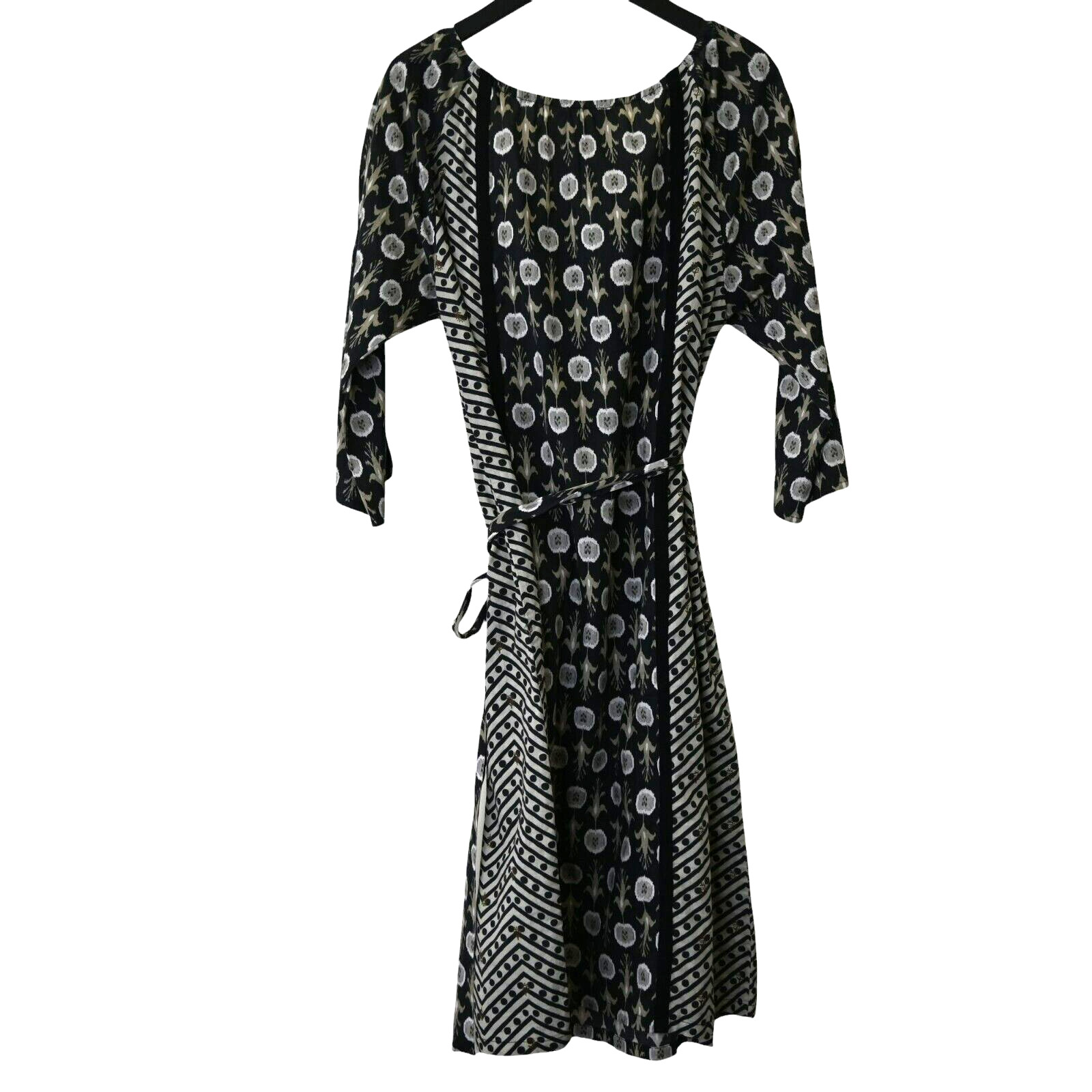 Figue Dress Size Medium Black Tan Knee Length 3/4 Sleeve Tasseled Bohemian