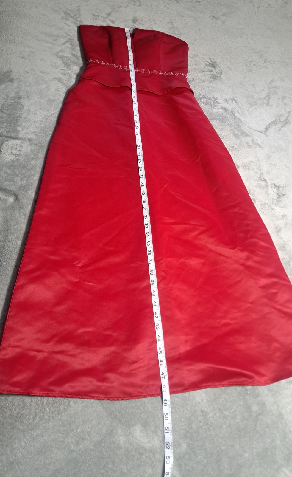 Belsoie Red Cocktail/Evening Dress With Silver Beaded Waist Size 8