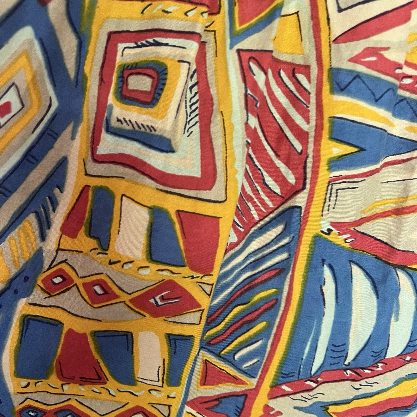 Vintage Adini Abstract Geometric Rayon Midi Dress Made India L Colorful 90s