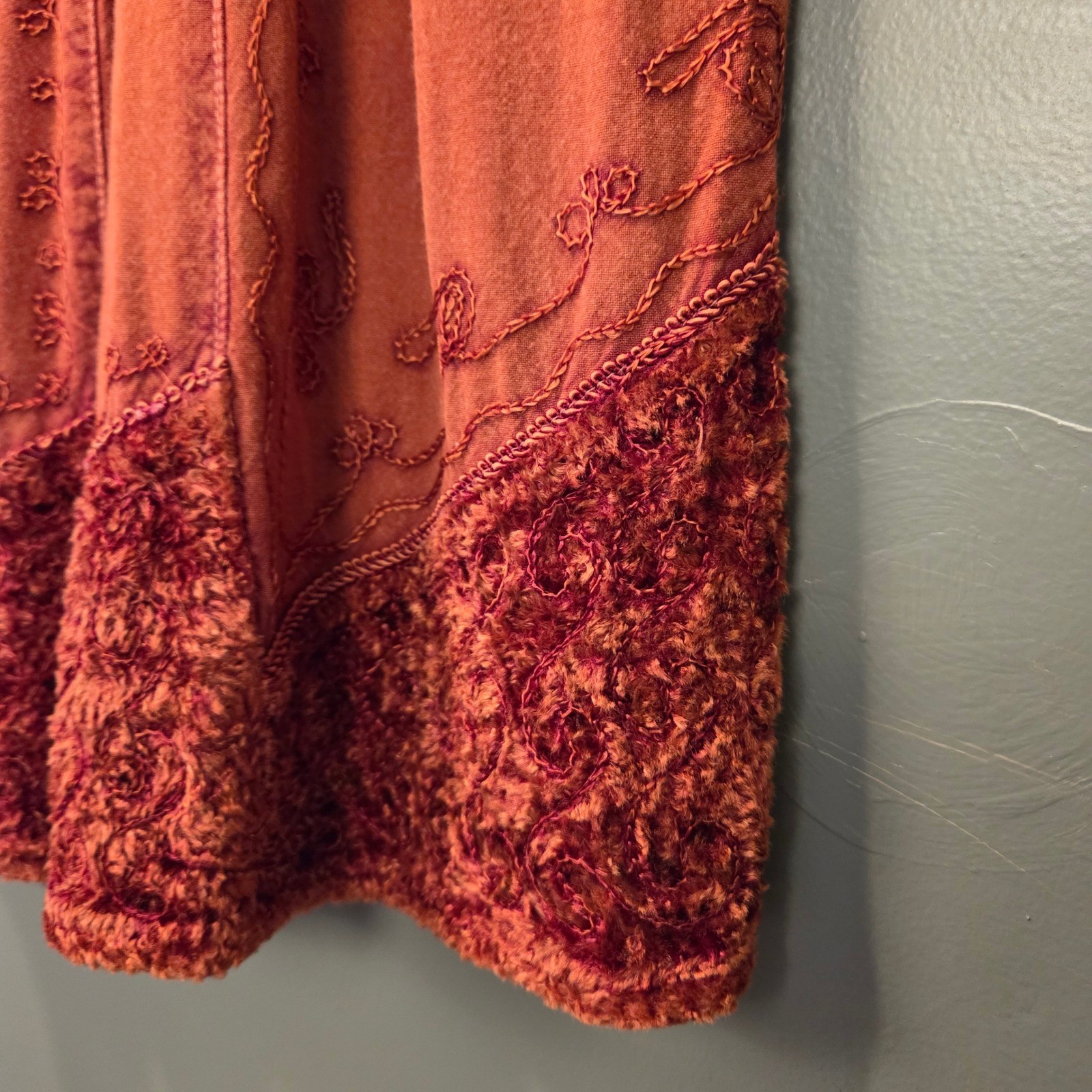 Women’s Tunic Boho Shirt Dress Size S/M Embroidery Tie Waist 3/4 Sleeves Hippie
