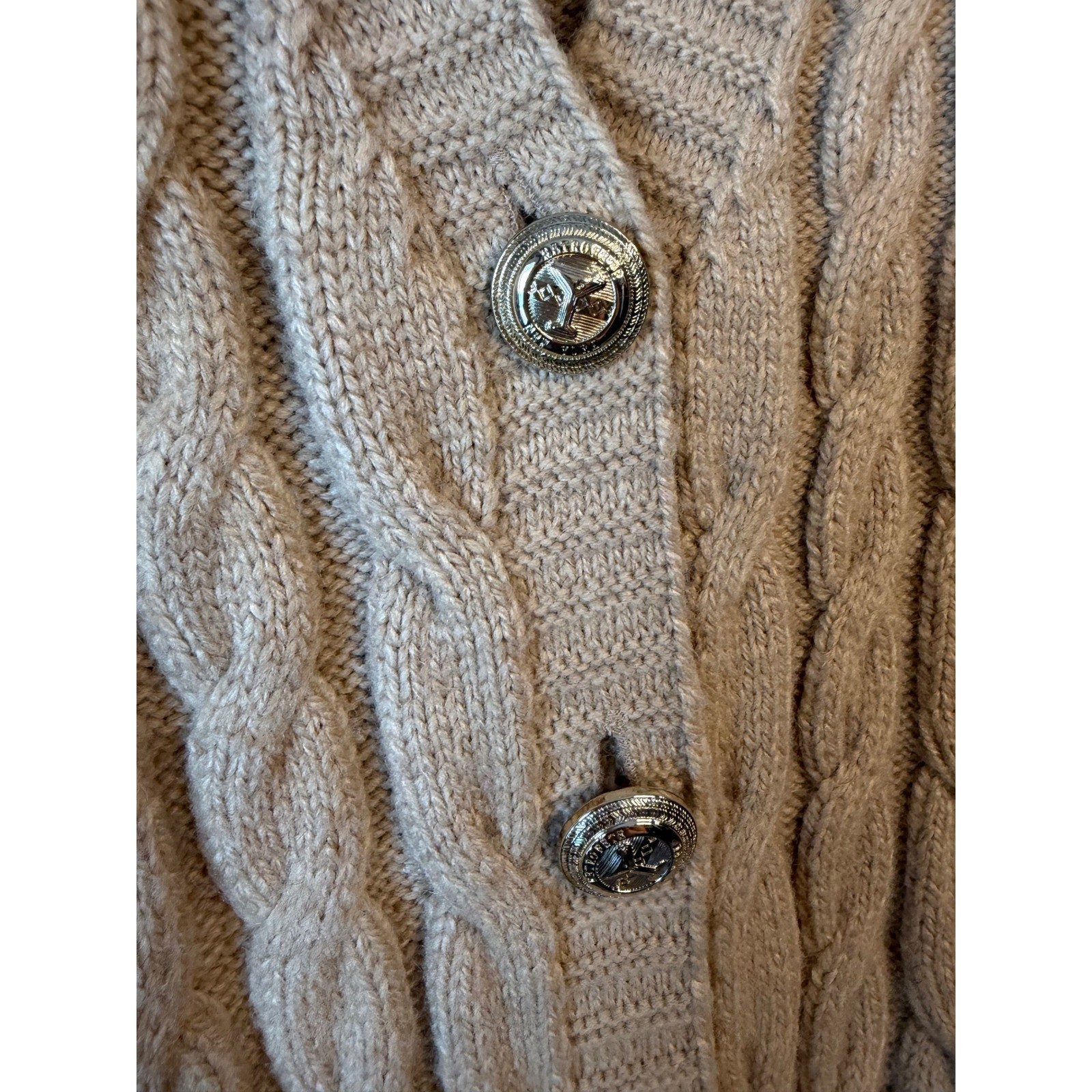 Retrofete Camel Tan Cable Knit Button Front Cardigan Mini Sweater Dress Small