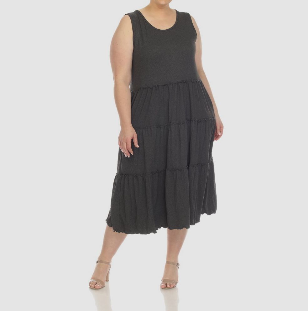 White Mark Womens Gray Tiered Scoop Neck Sleeveless Dress Plus Size 2XL