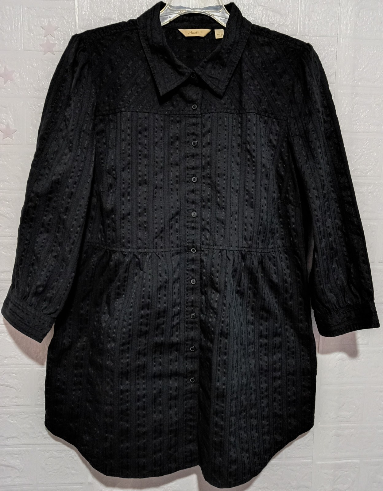 Motto Black Textured Tunic Dress Womens Large Button Down Front Collared Casual