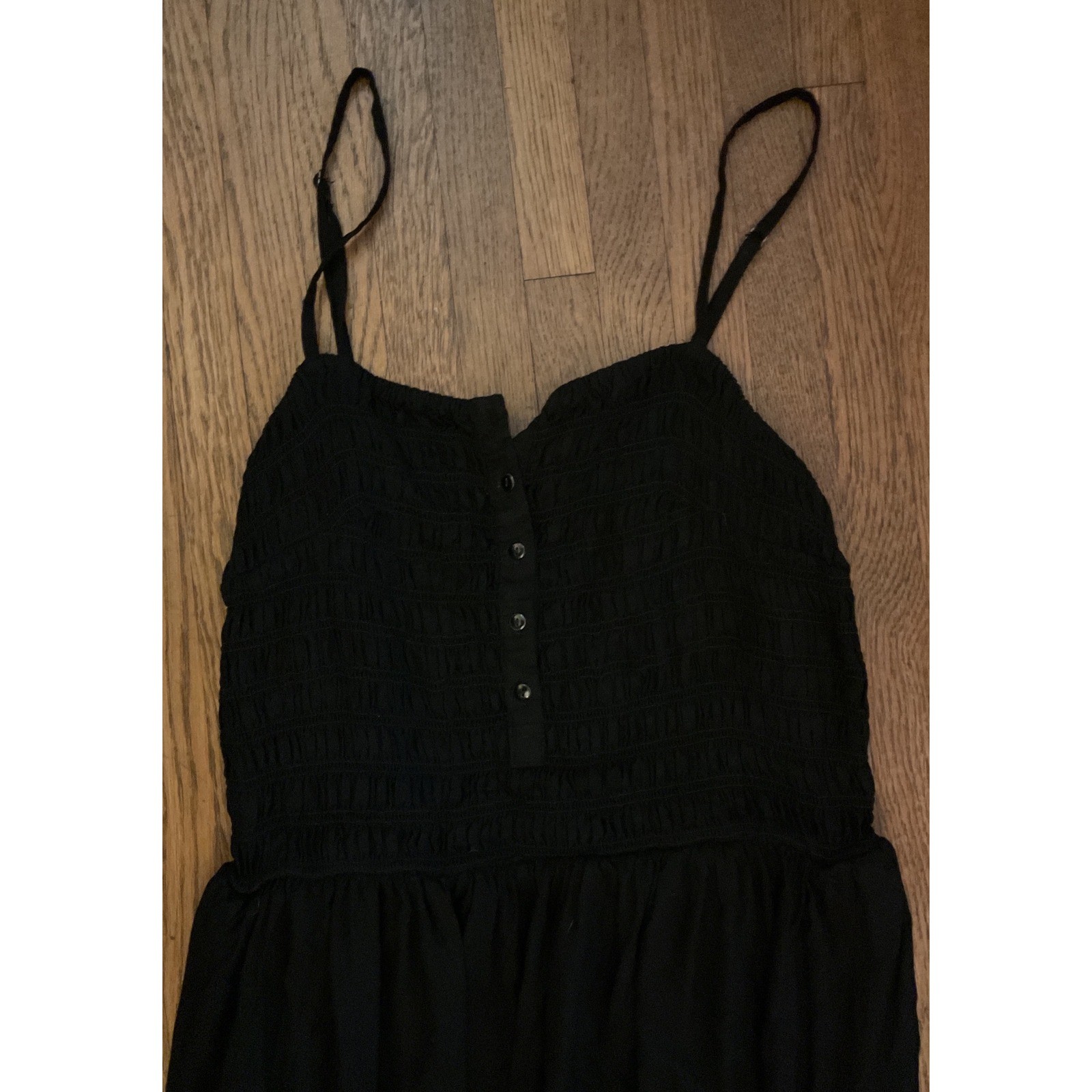 Universal Thread Black Smocked Embroidered Maxi Dress Women Large Boho Scalloped