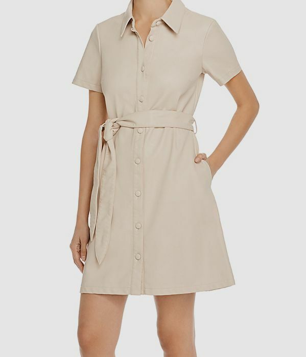 $98 Blanknyc Women’s White Short Sleeve Collared Faux Leather Shirtdress Size XS