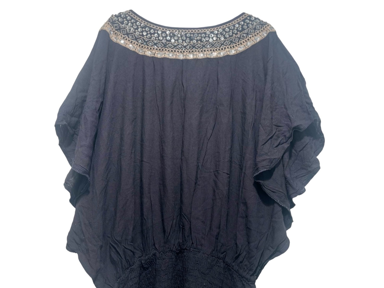 Miss June Whimsigoth Sequin Tunic Mini Dress S-L Black Embellished Festival Boho