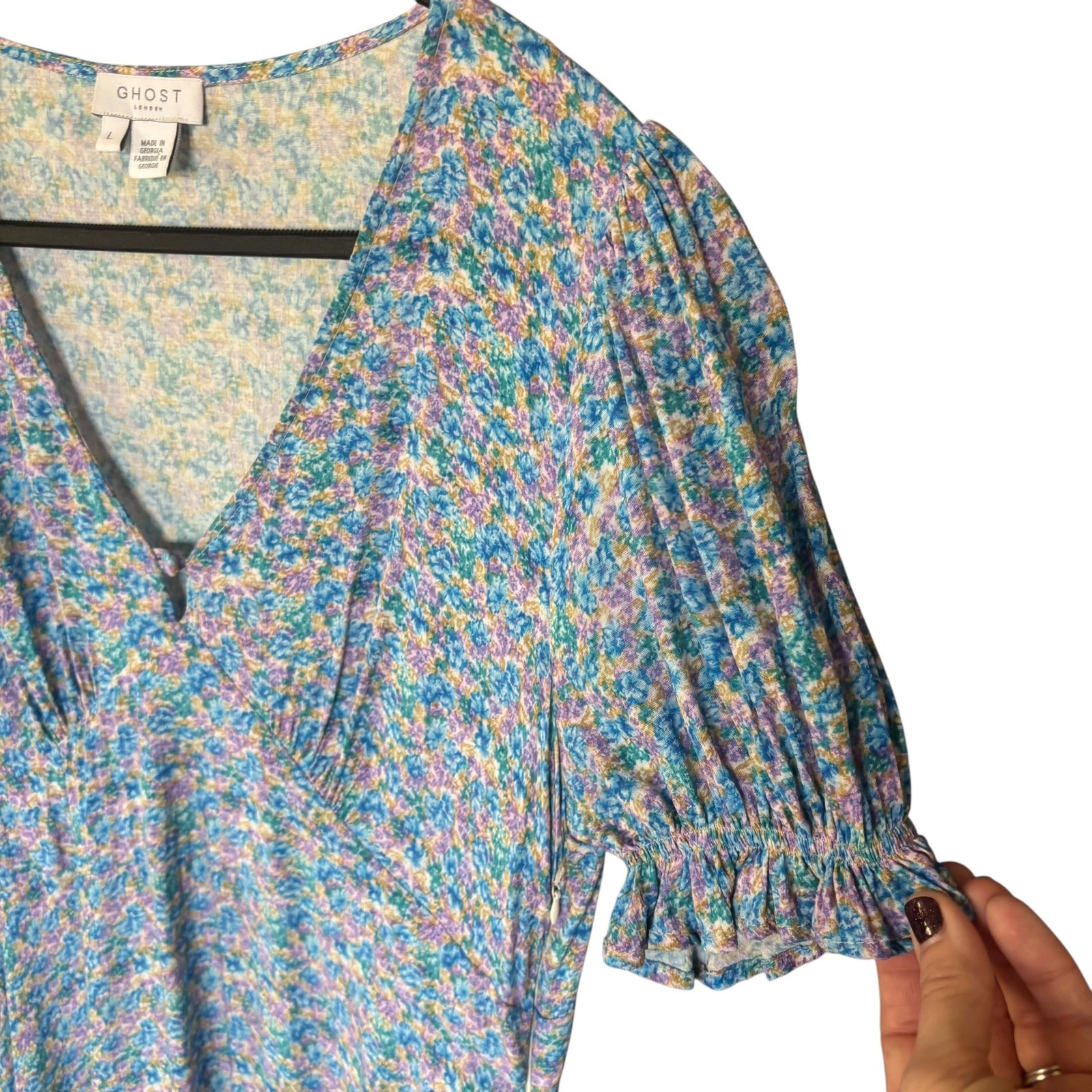 GHOST London Blue Floral Cottage Core Sundress Dress New Size Large