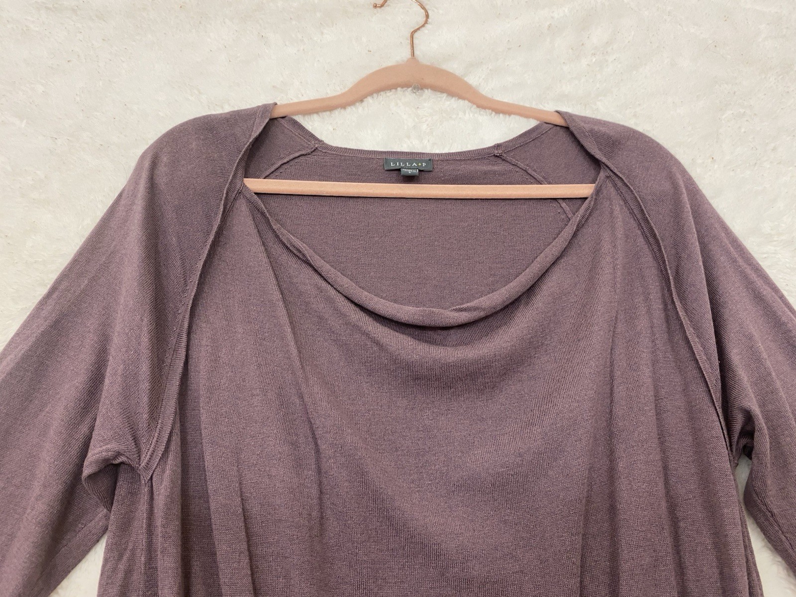 Lilla P Womens Draped Neck Cashmere Blend Mini Sweater Dress Size Large $198